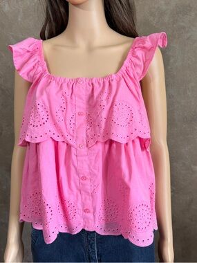 Planet Heart Pink Eyelet Ruffle Tank Top - Women Sz S